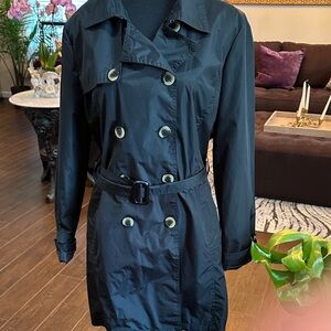 Harve Benard Black Double-Breasted Trench Coat with Belt